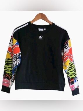 adidas Black Crewneck with Vibrant Multicolor Graphic Sleeves
